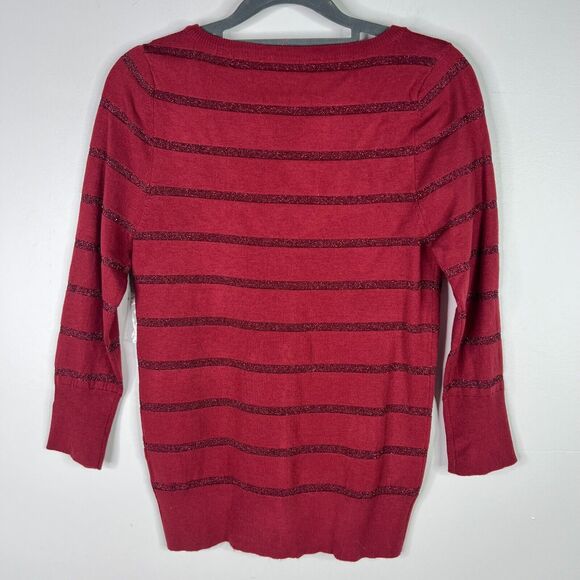 ModCloth Women's Size M Charter‎ School Red Glitter Striped Cardigan Sweater - Picture 2 of 8